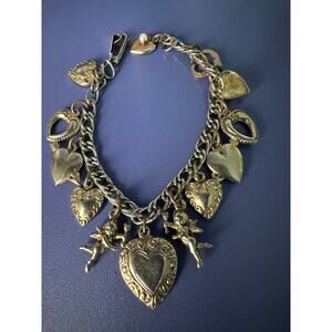 VINTAGE HEART & CHERUB CHARM BRACELET 6"